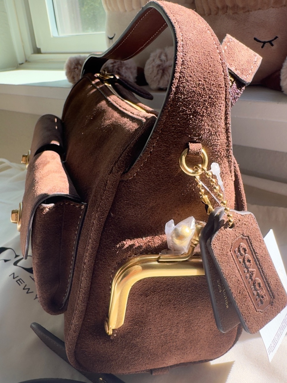 NWT 🤎COACH Mini Turnlock Haversack Suede Shoulder Bag - Picture 3 of 10